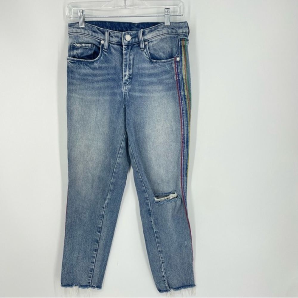 Blanknyc Rainbow Embroidered Jeans raw hem Sz 26‎